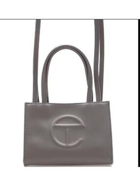 Telfar Shopping Bag Small Grey in Vegan Leather with Silver-tone